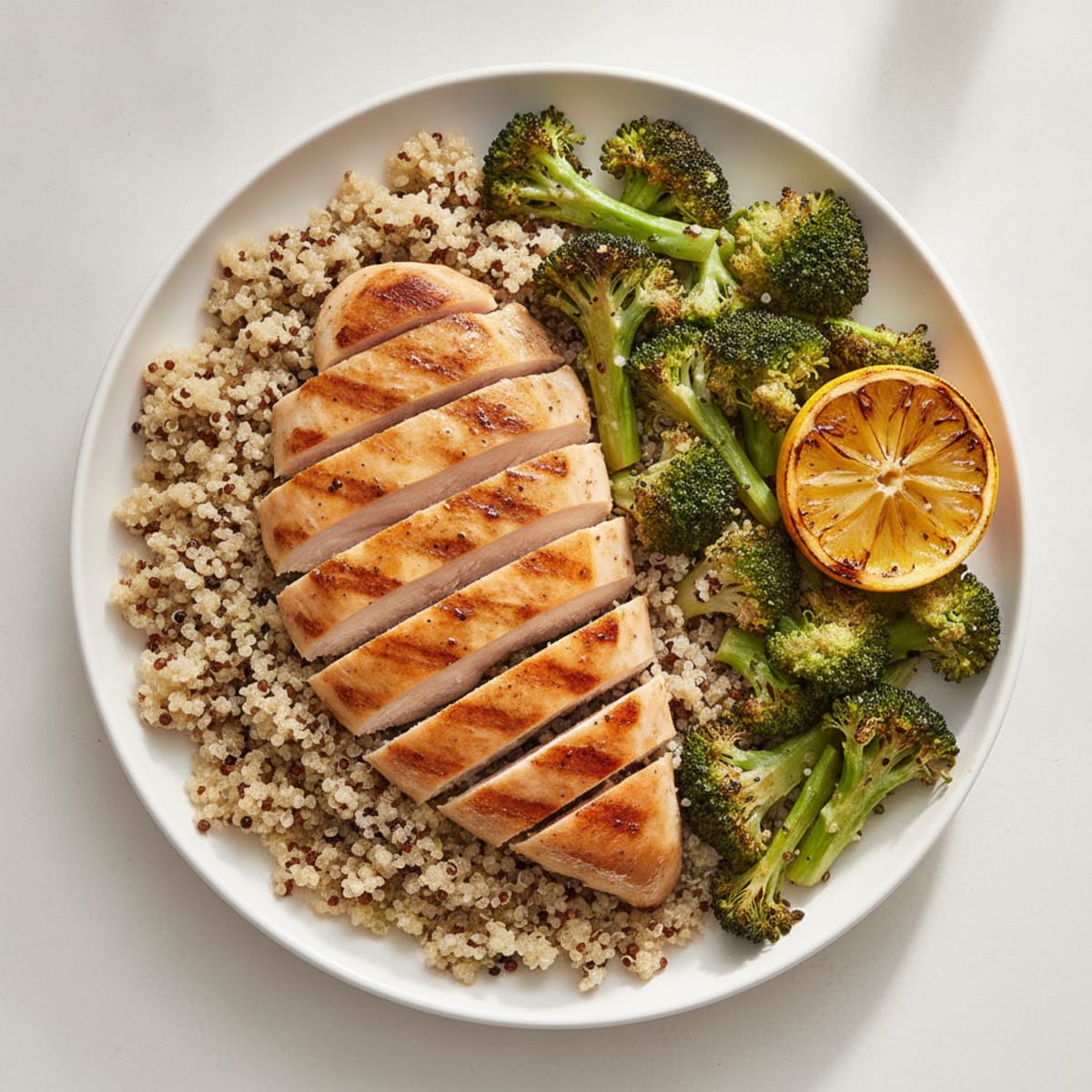 Grilled Chicken Breast with Roasted Broccoli and Quinoa