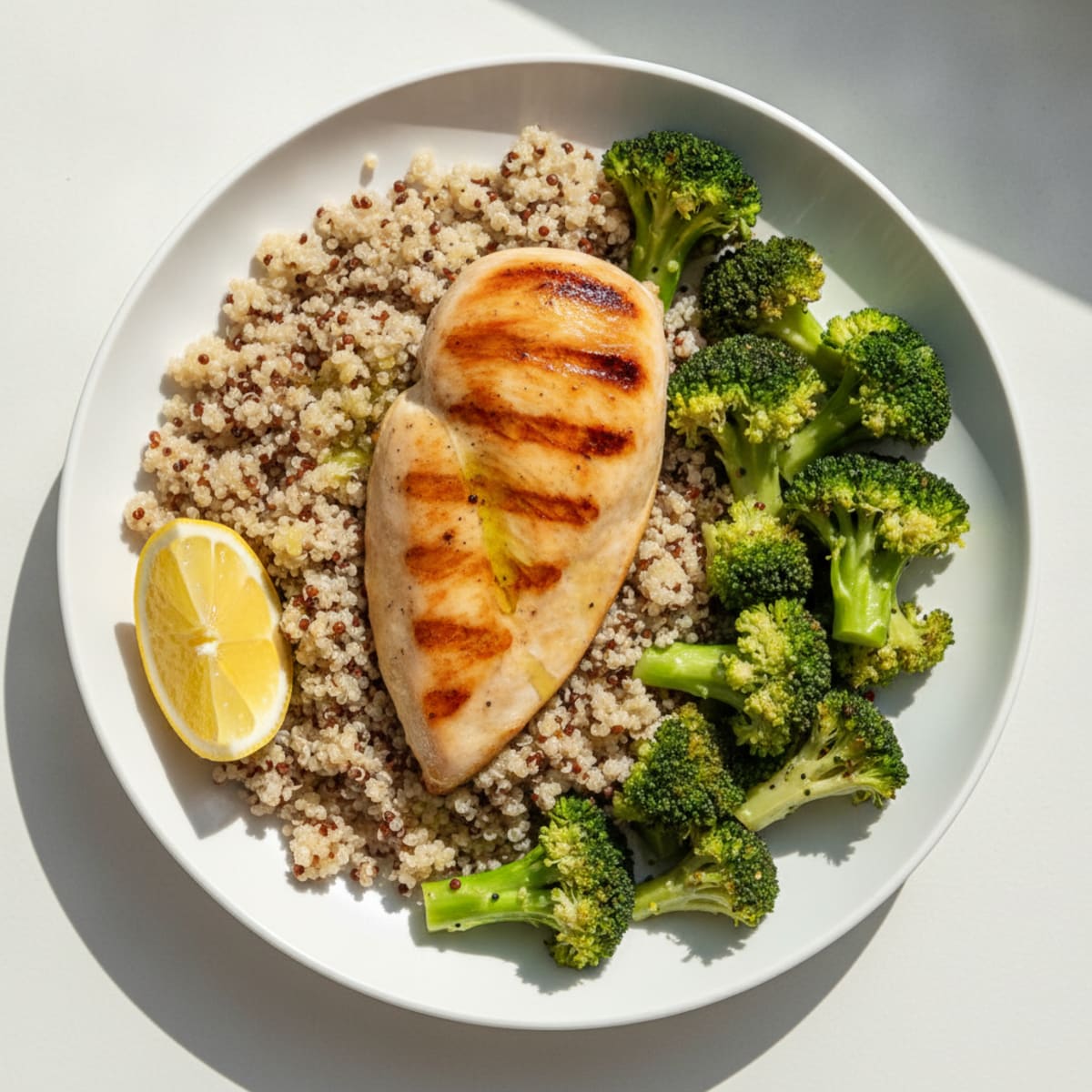 Grilled Chicken Breast with Quinoa and Steamed Broccoli