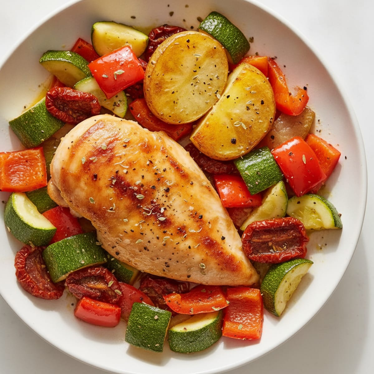 Herb-Roasted Chicken with Zucchini and Peppers