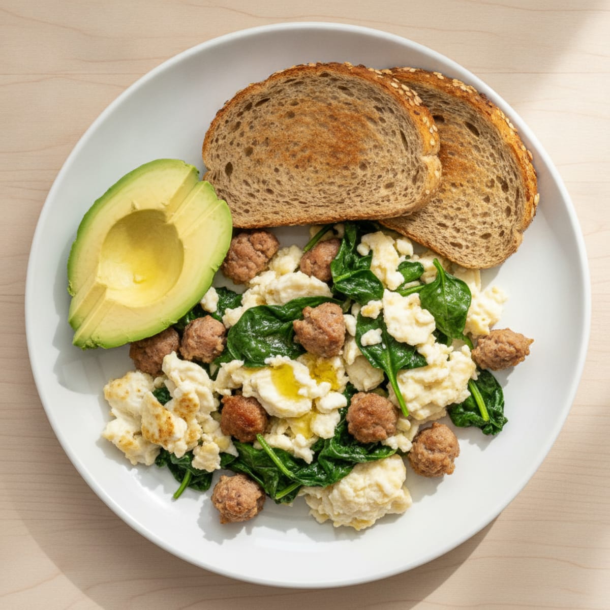 Egg White and Spinach Scramble with Turkey Sausage