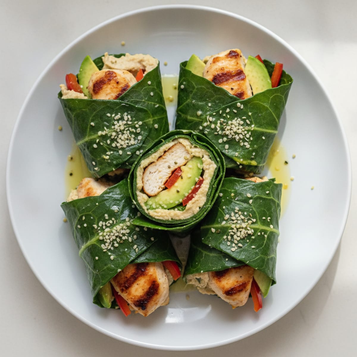 Chicken and Hummus Collard Wraps