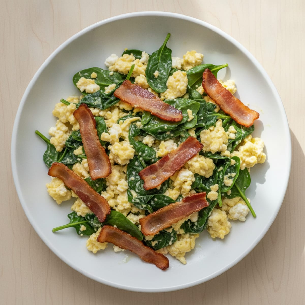 Cottage Cheese Scramble with Spinach and Turkey Bacon