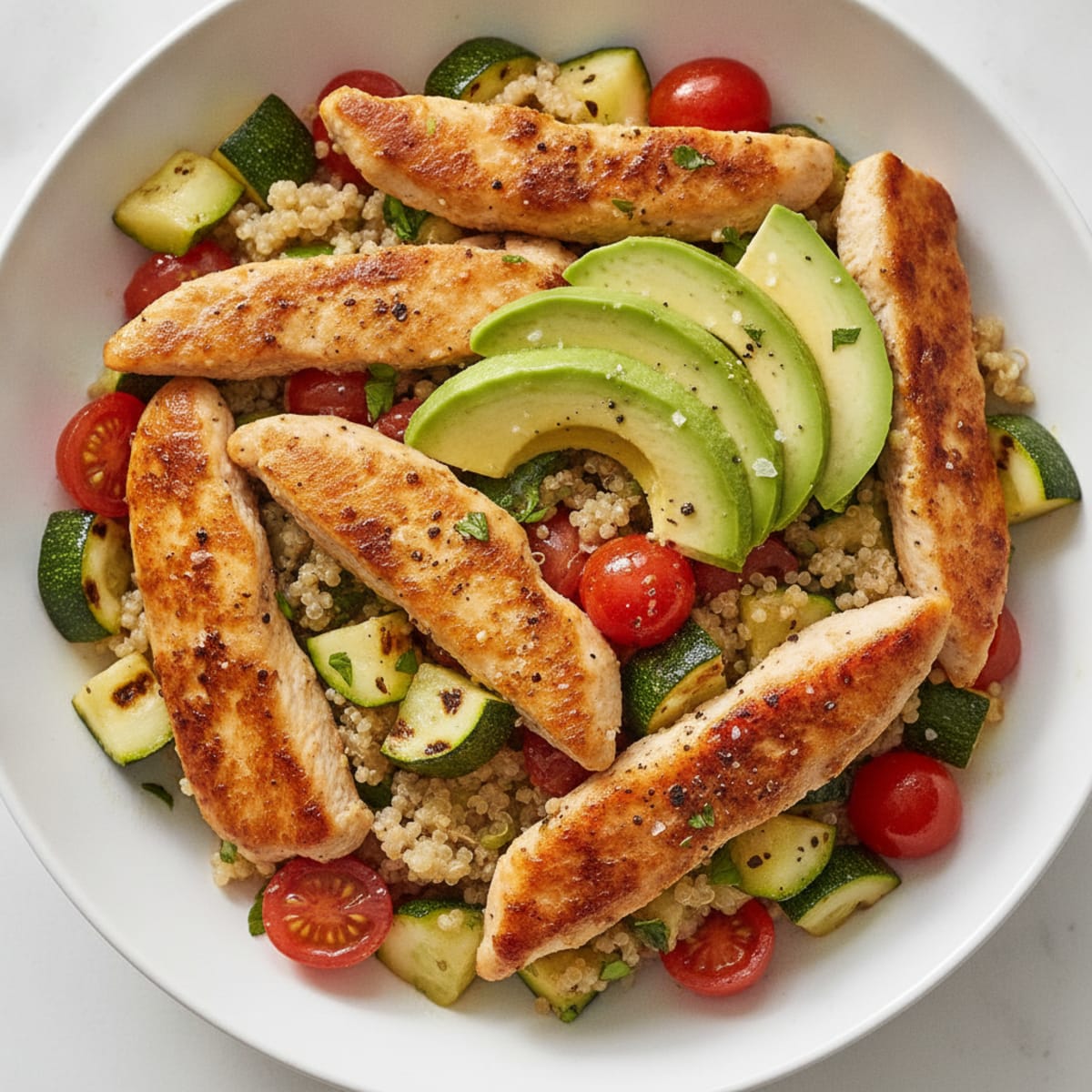 Chicken and Quinoa Bowl with Zucchini and Avocado