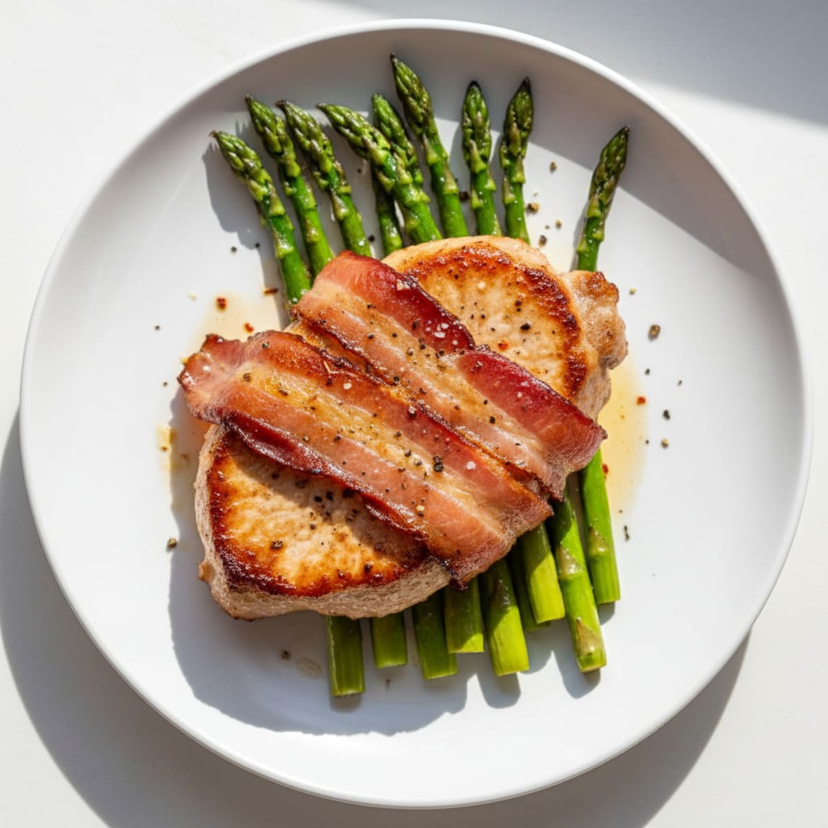 Bacon-Wrapped Pork Chop with Roasted Asparagus