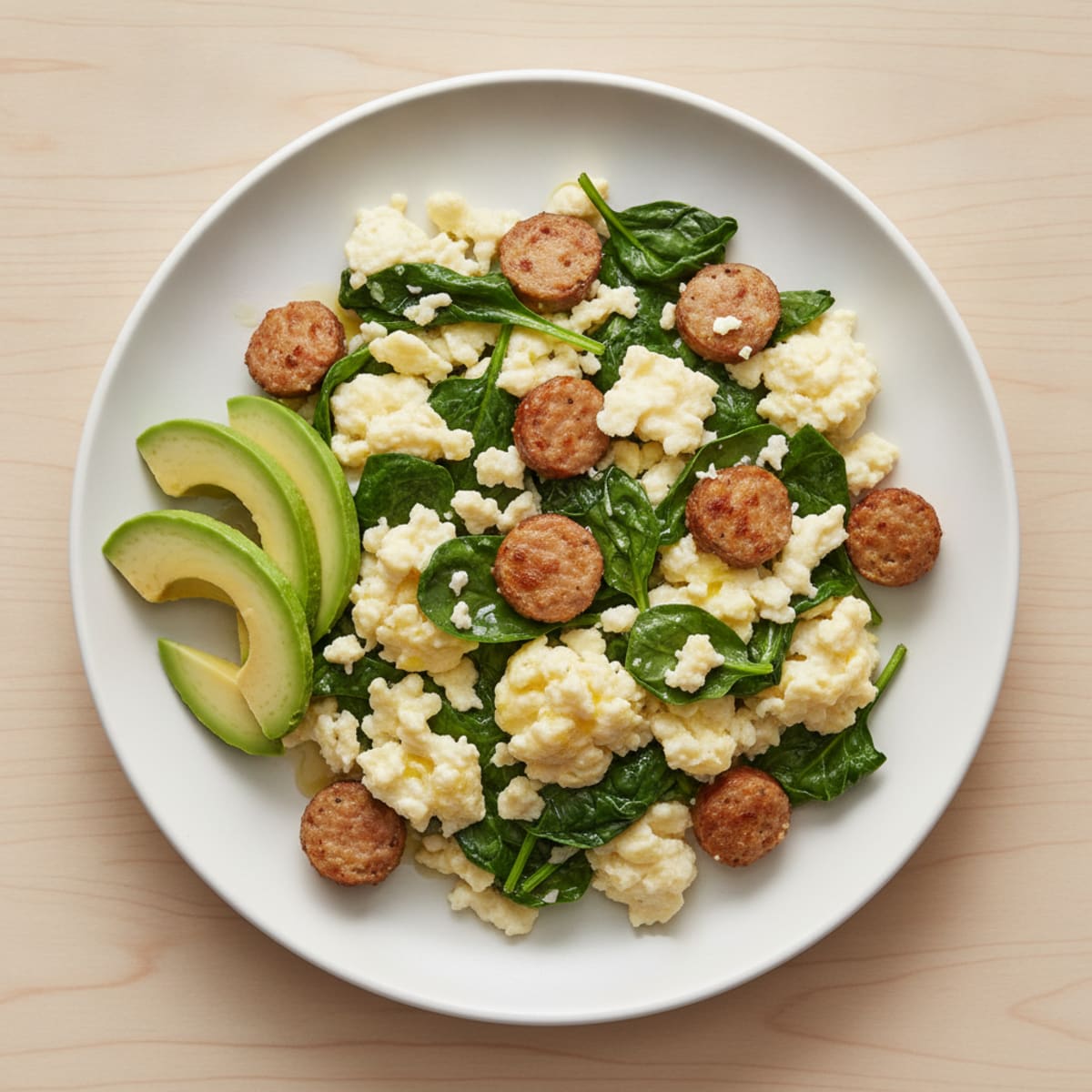 Egg White Scramble with Turkey Sausage and Spinach