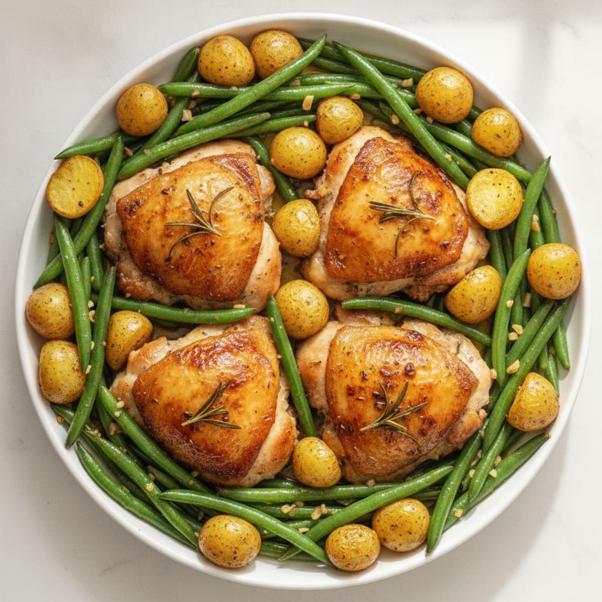 Lemon Herb Roasted Chicken Thighs with Garlic Green Beans