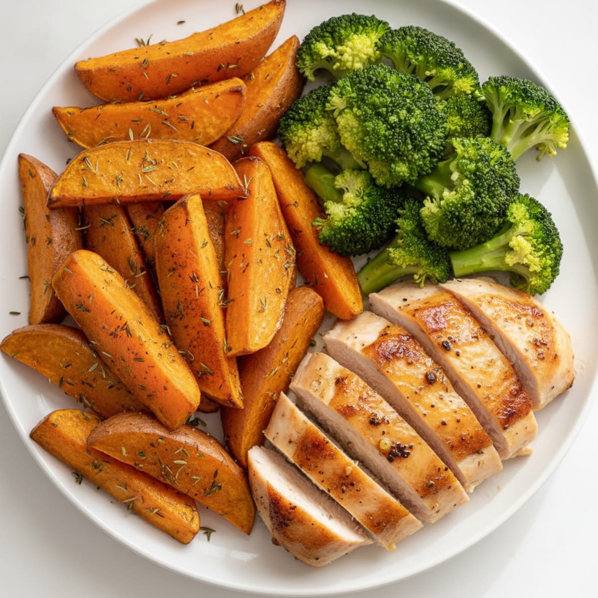 Herb-Roasted Sweet Potato Wedges with Chicken