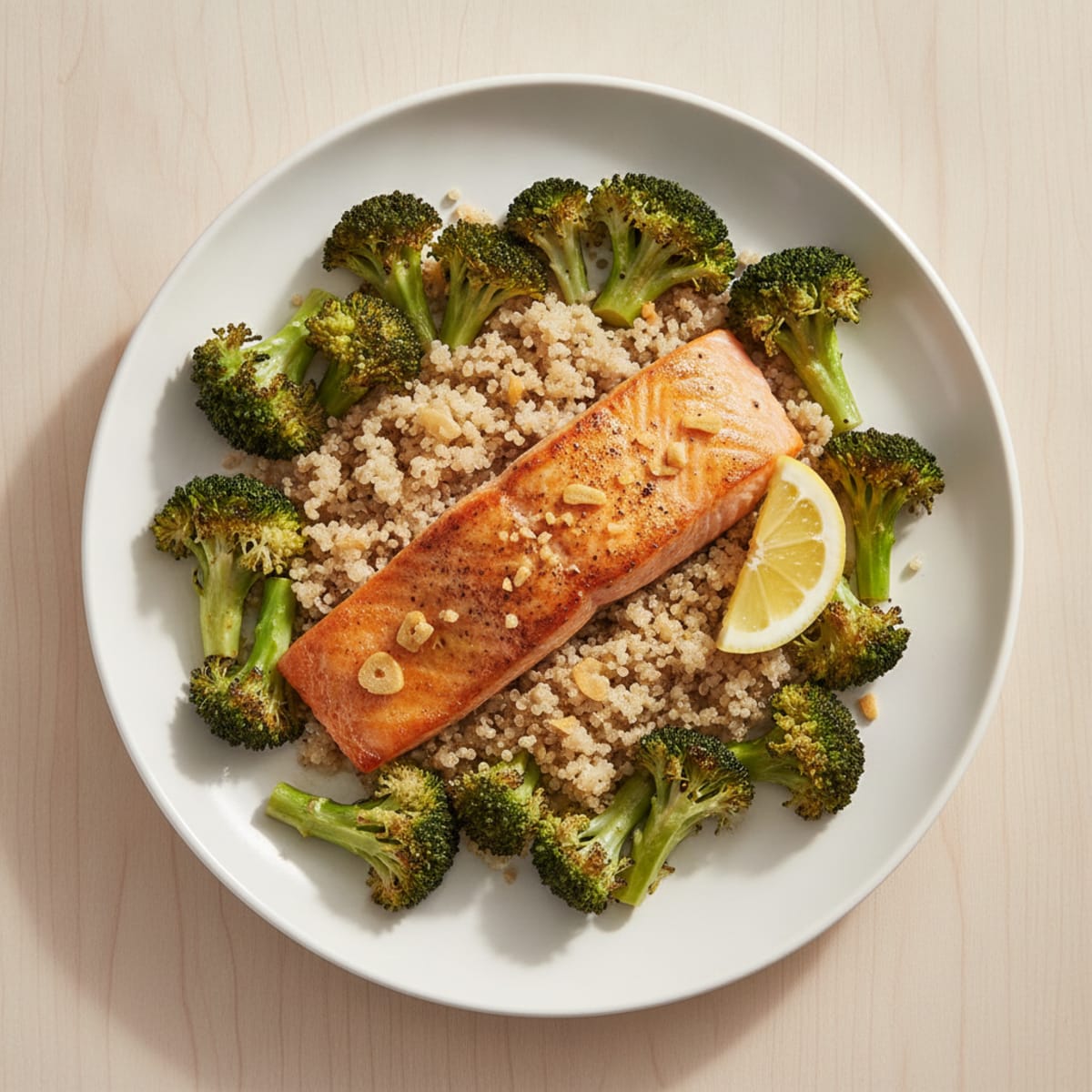 Seared Salmon with Roasted Broccoli and Quinoa
