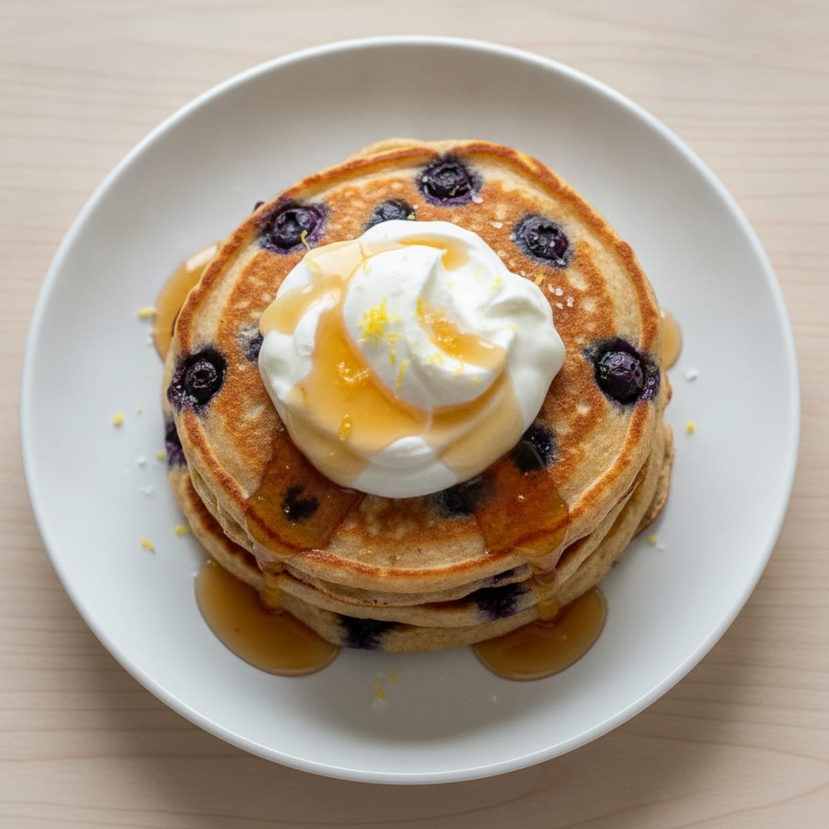 Blueberry Ricotta Pancakes with Maple Syrup