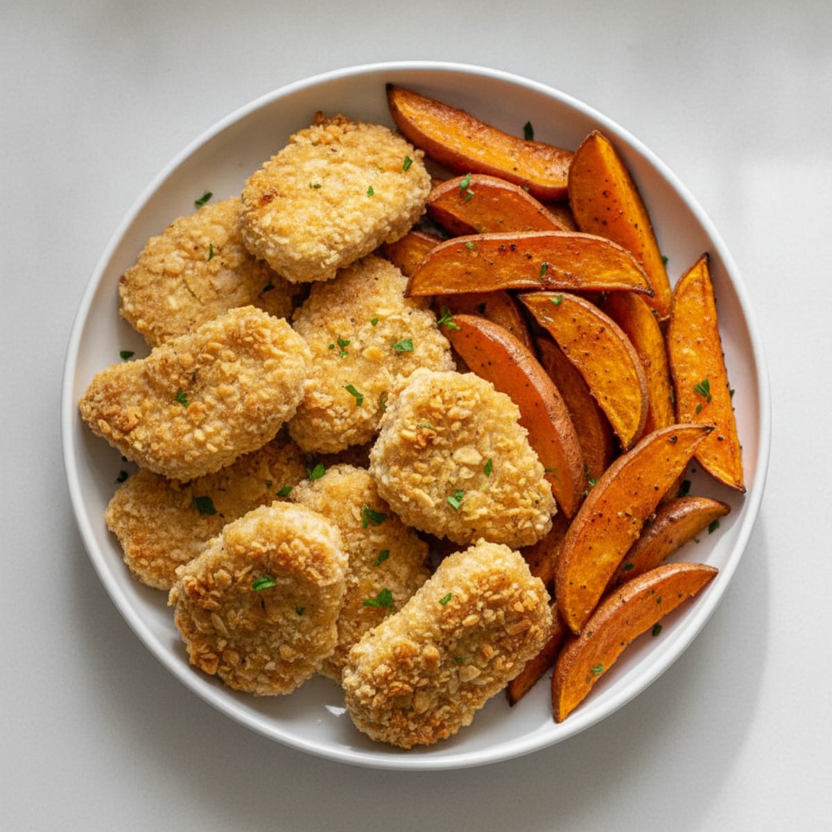 Baked Chicken Nuggets with Sweet Potato Fries