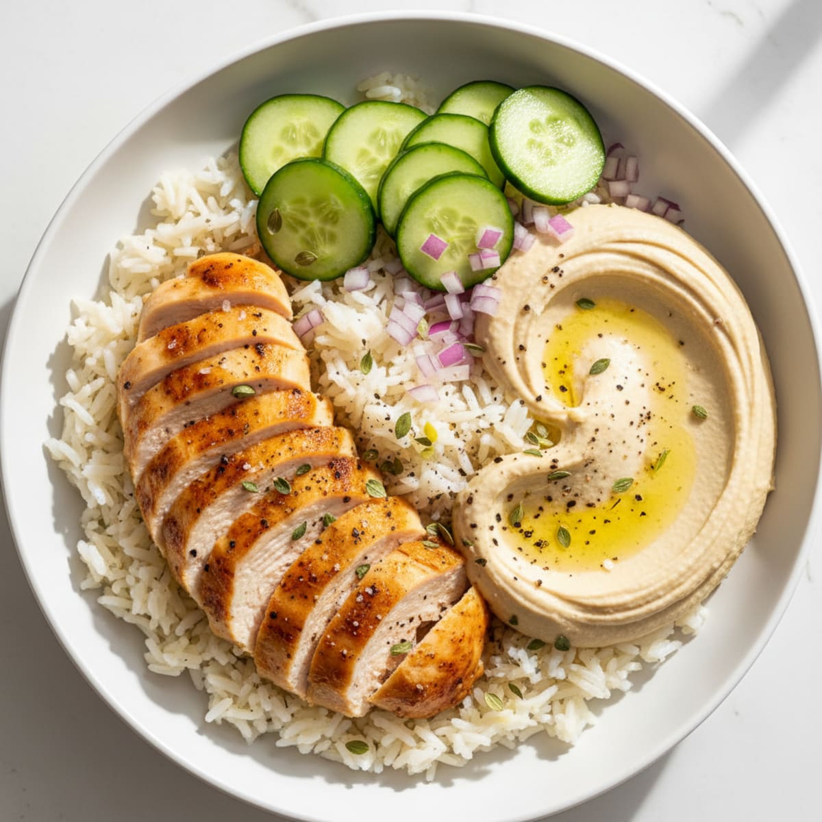 Chicken Rice Bowl with Hummus