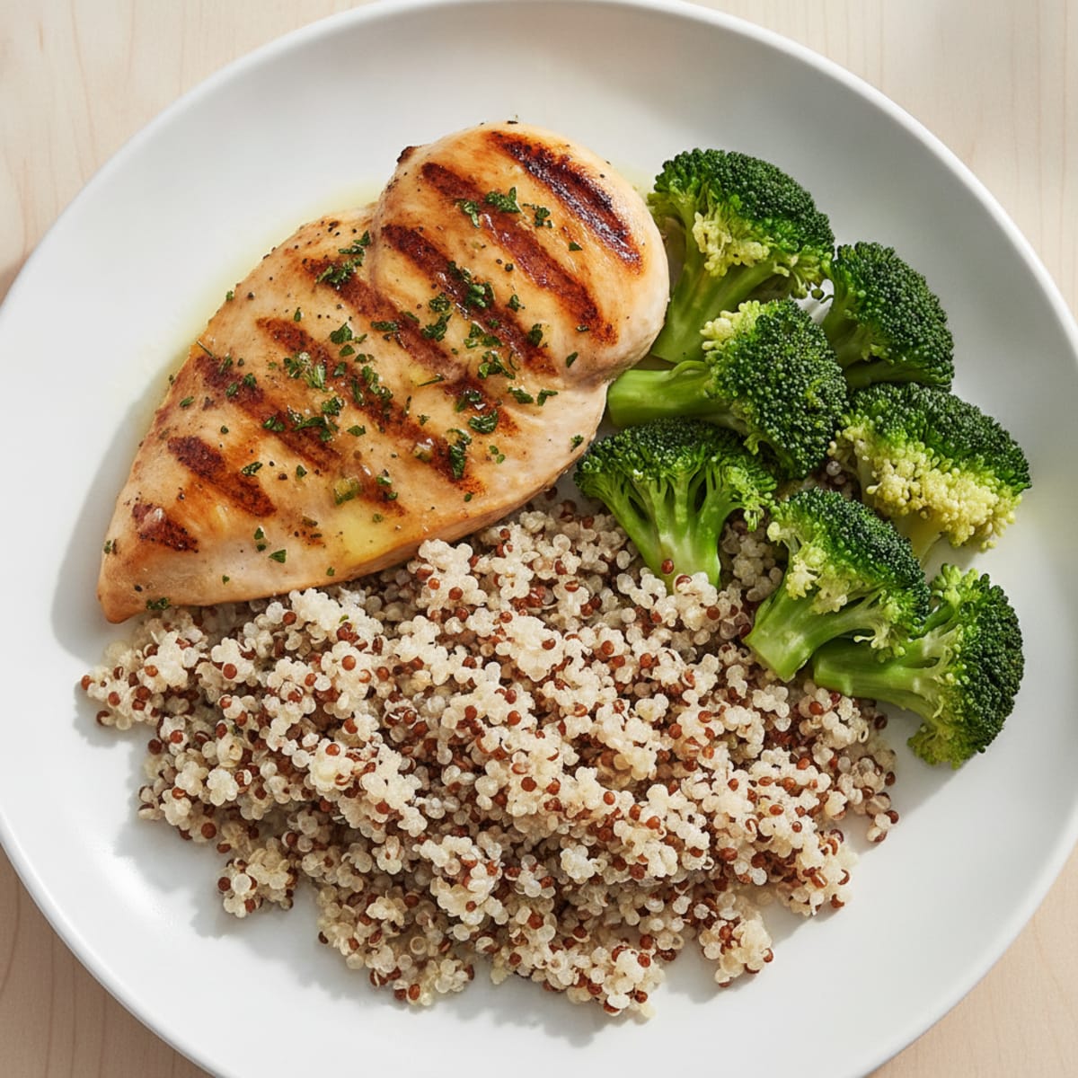 Grilled Chicken Breast with Quinoa and Steamed Broccoli