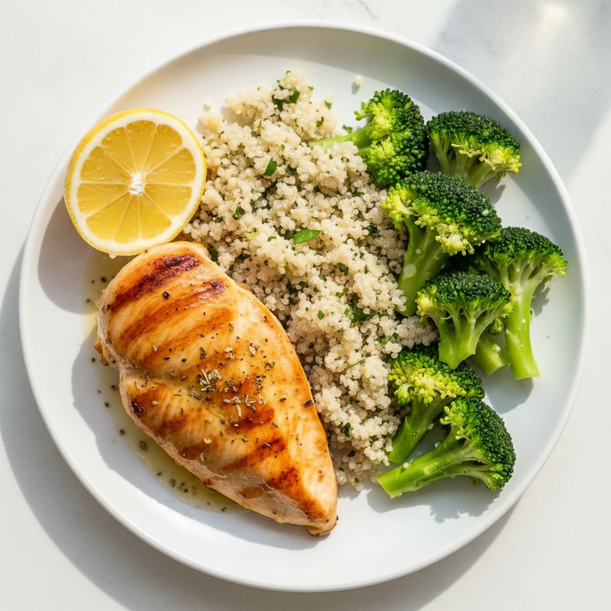 Grilled Chicken Breast with Quinoa and Steamed Broccoli
