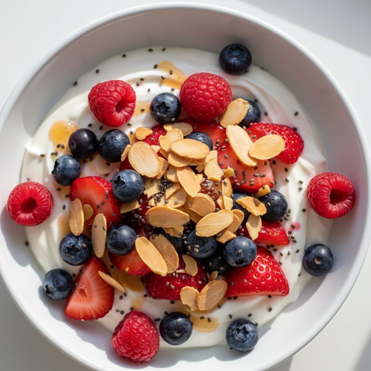 Greek Yogurt Protein Bowl with Mixed Berries and Almonds