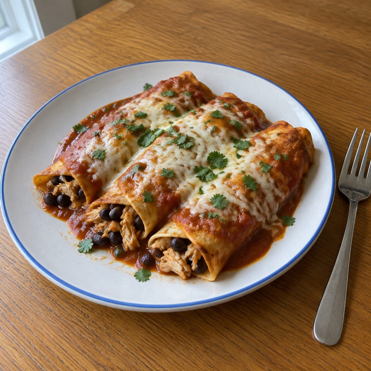 Chicken enchiladas with ranchero sauce