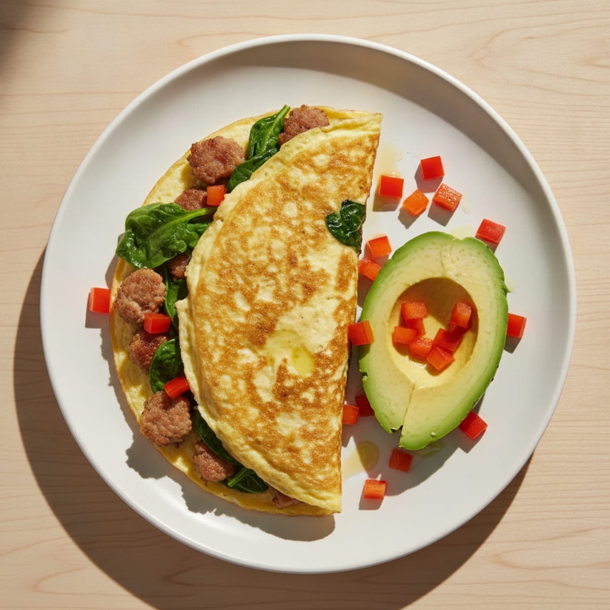 Egg White Spinach Omelette with Turkey Sausage