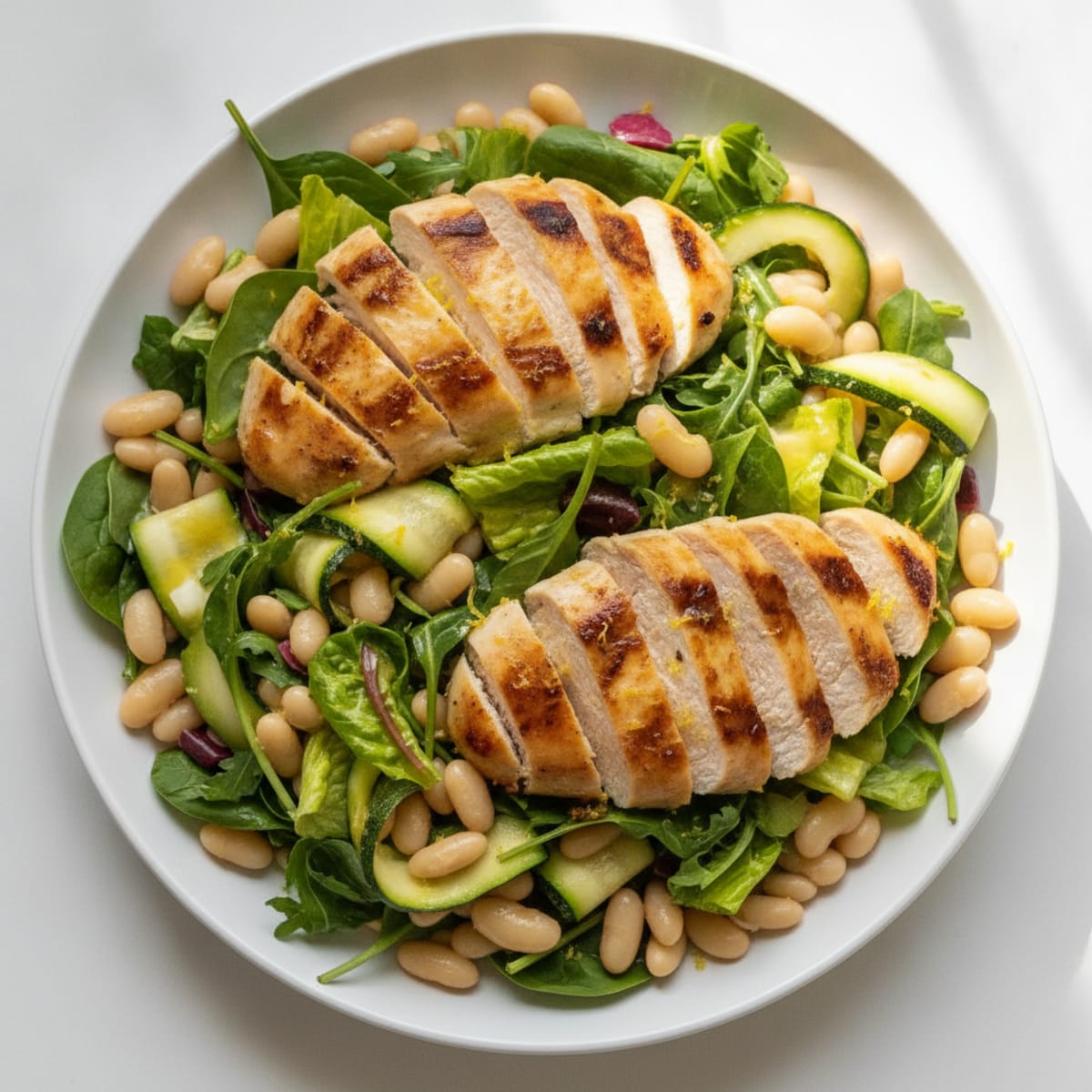 Grilled Chicken and Mixed Bean Salad with Fresh Greens