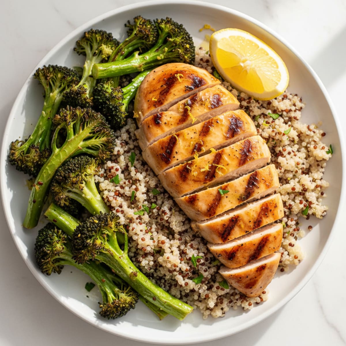 Grilled Chicken Breast with Quinoa and Roasted Broccoli