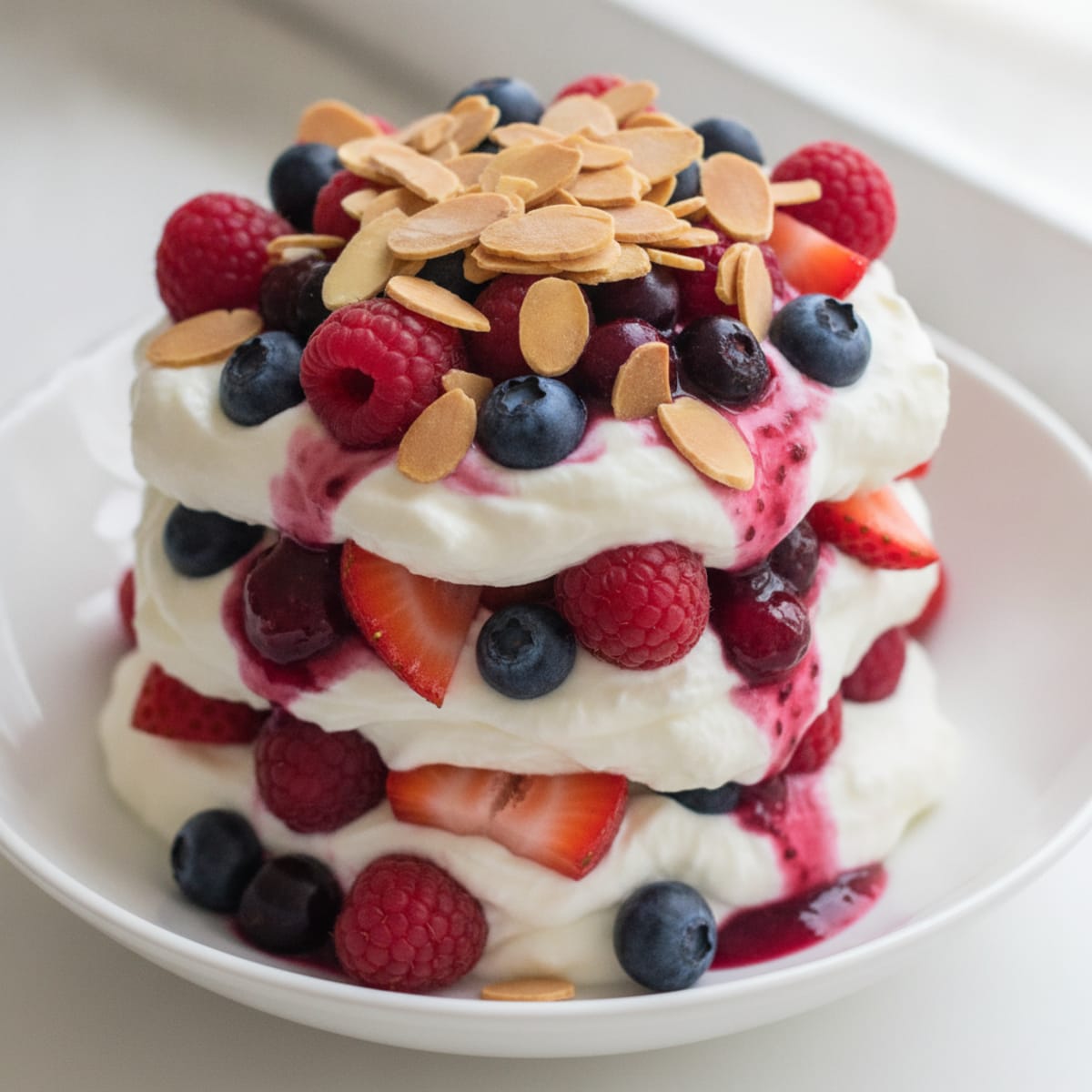 Greek Yogurt Protein Parfait with Mixed Berries and Almonds