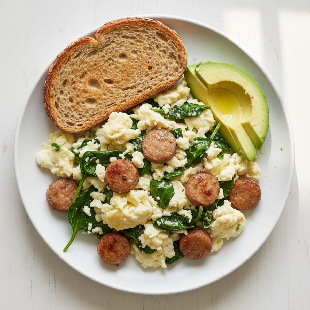 Egg White Scramble with Turkey Sausage and Spinach