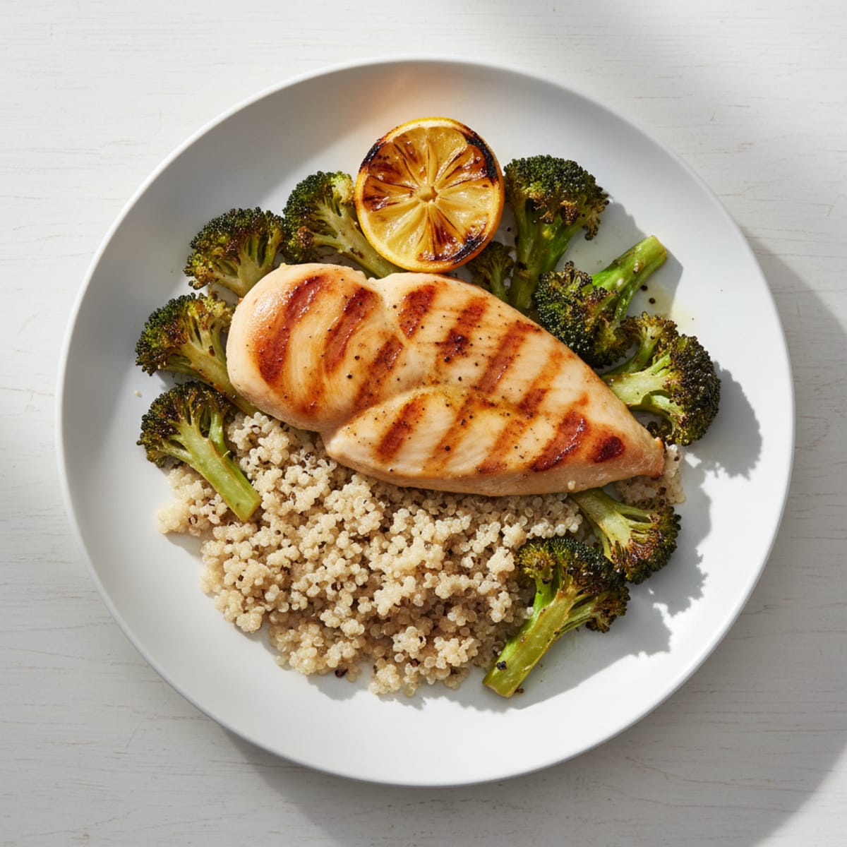 Grilled Chicken Breast with Quinoa and Roasted Broccoli