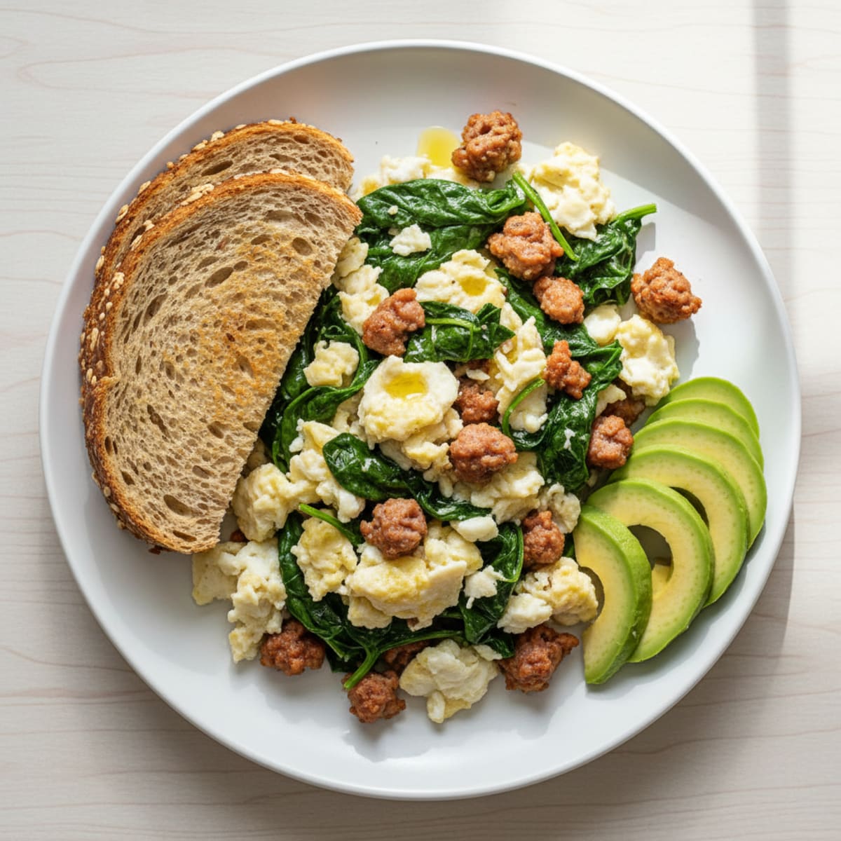 Egg White and Turkey Sausage Scramble with Spinach