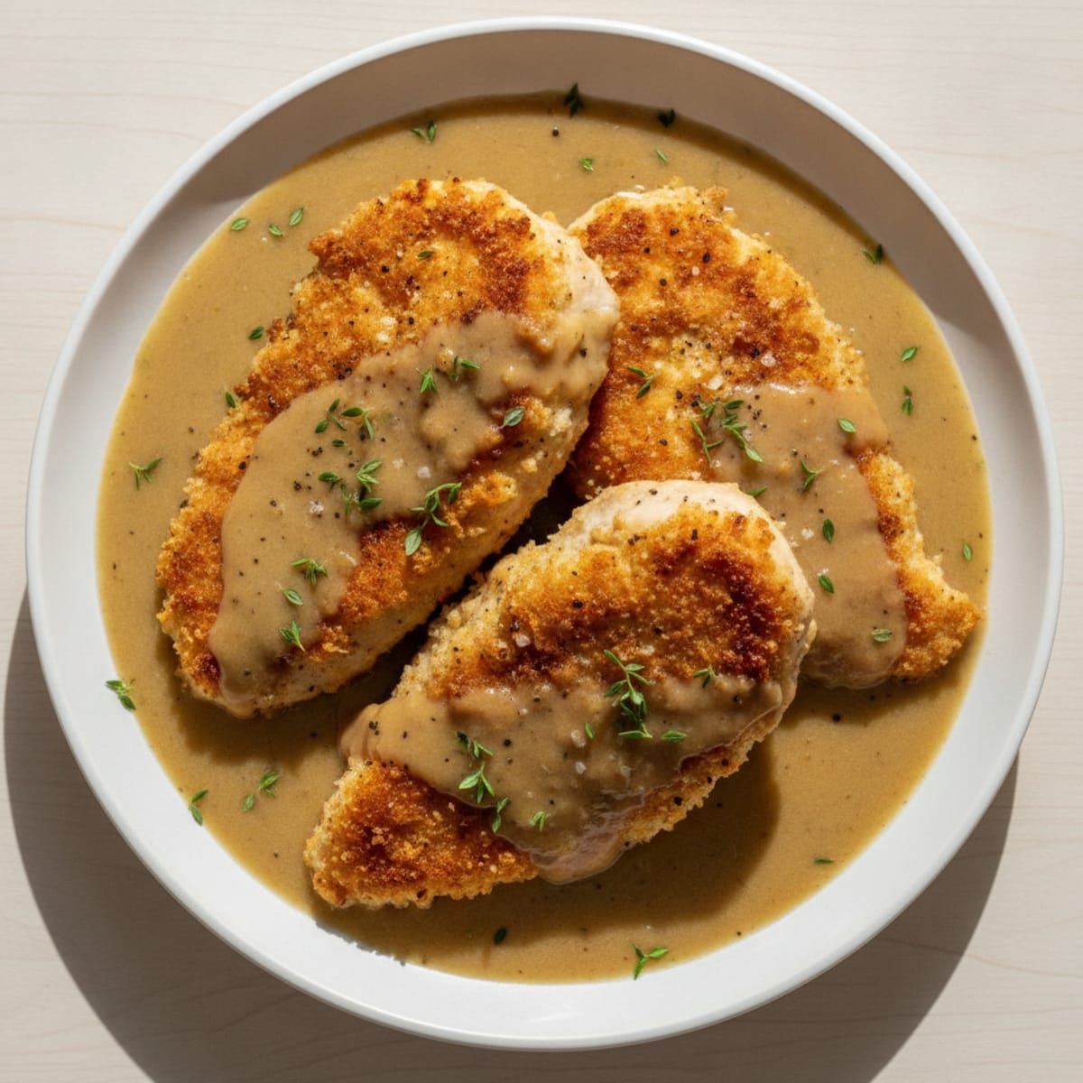 Crispy Buttermilk Pan-Fried Chicken with Herbed Gravy