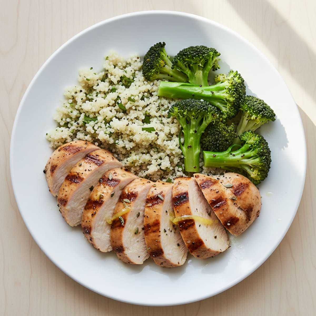 Grilled Turkey Breast with Steamed Broccoli and Quinoa