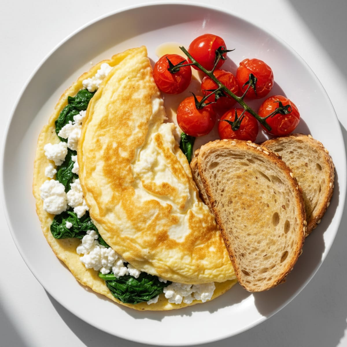 Egg White Spinach Omelet with Cottage Cheese and Roasted Tomatoes
