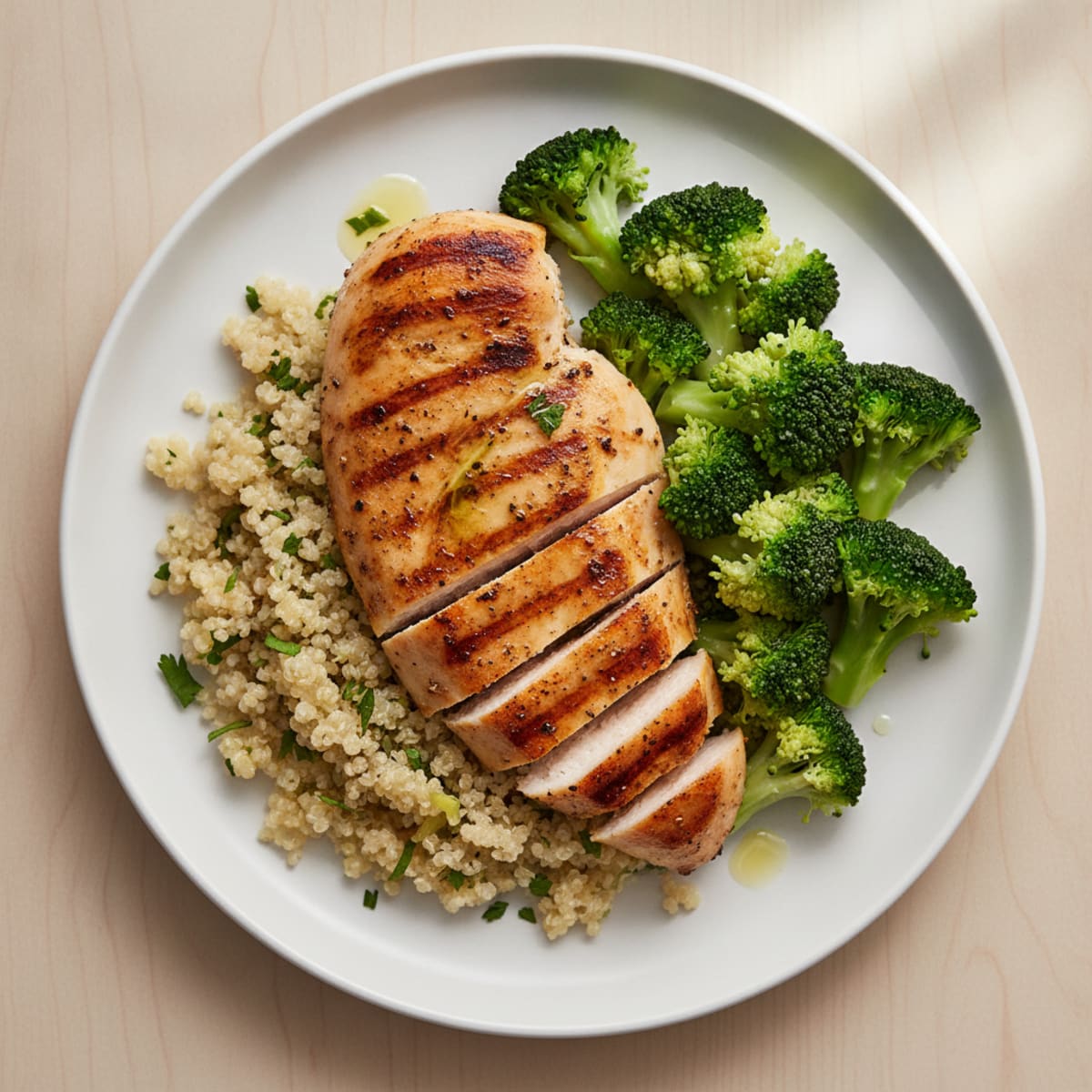 Grilled Chicken Breast with Quinoa and Steamed Broccoli