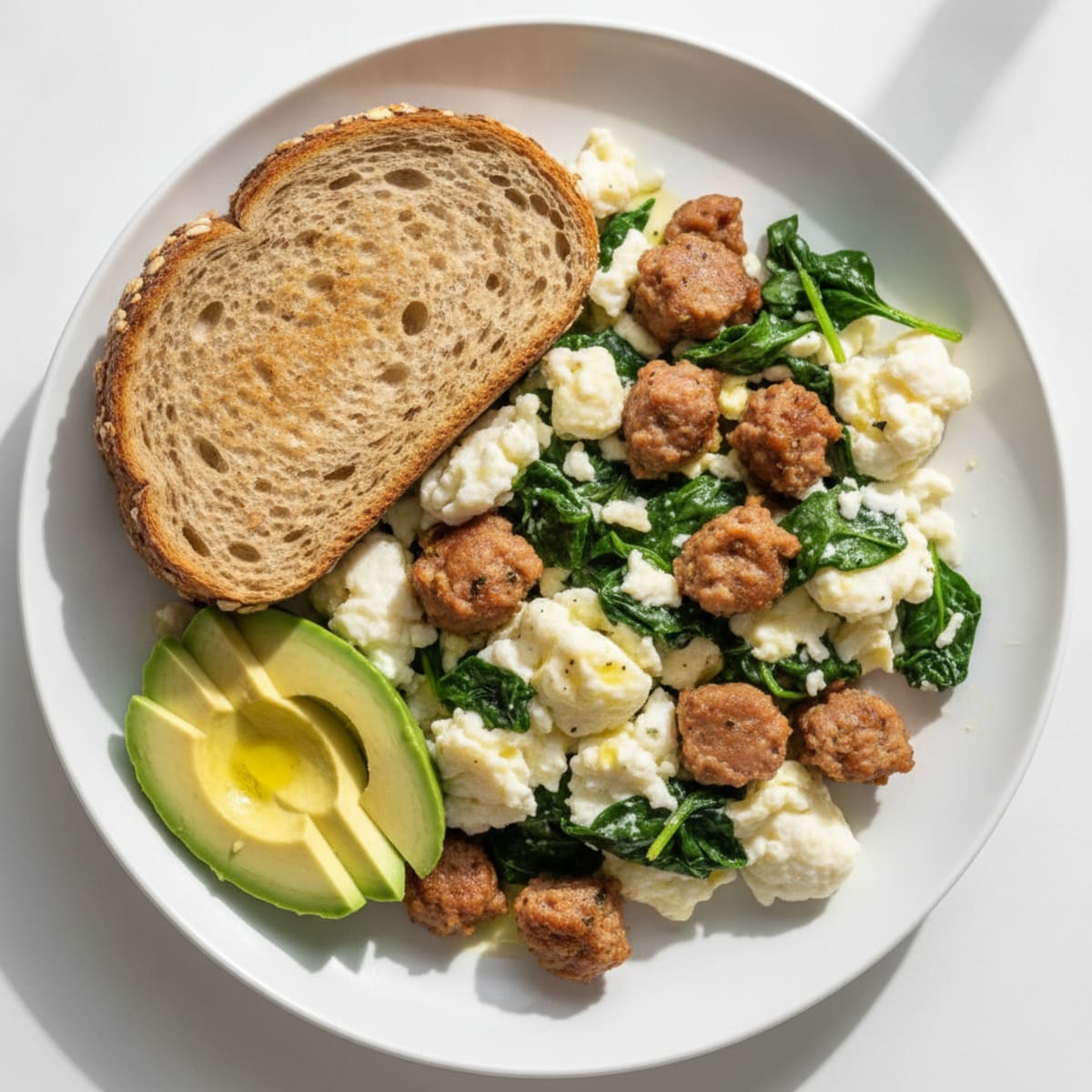 Egg White Scramble with Turkey Sausage and Spinach