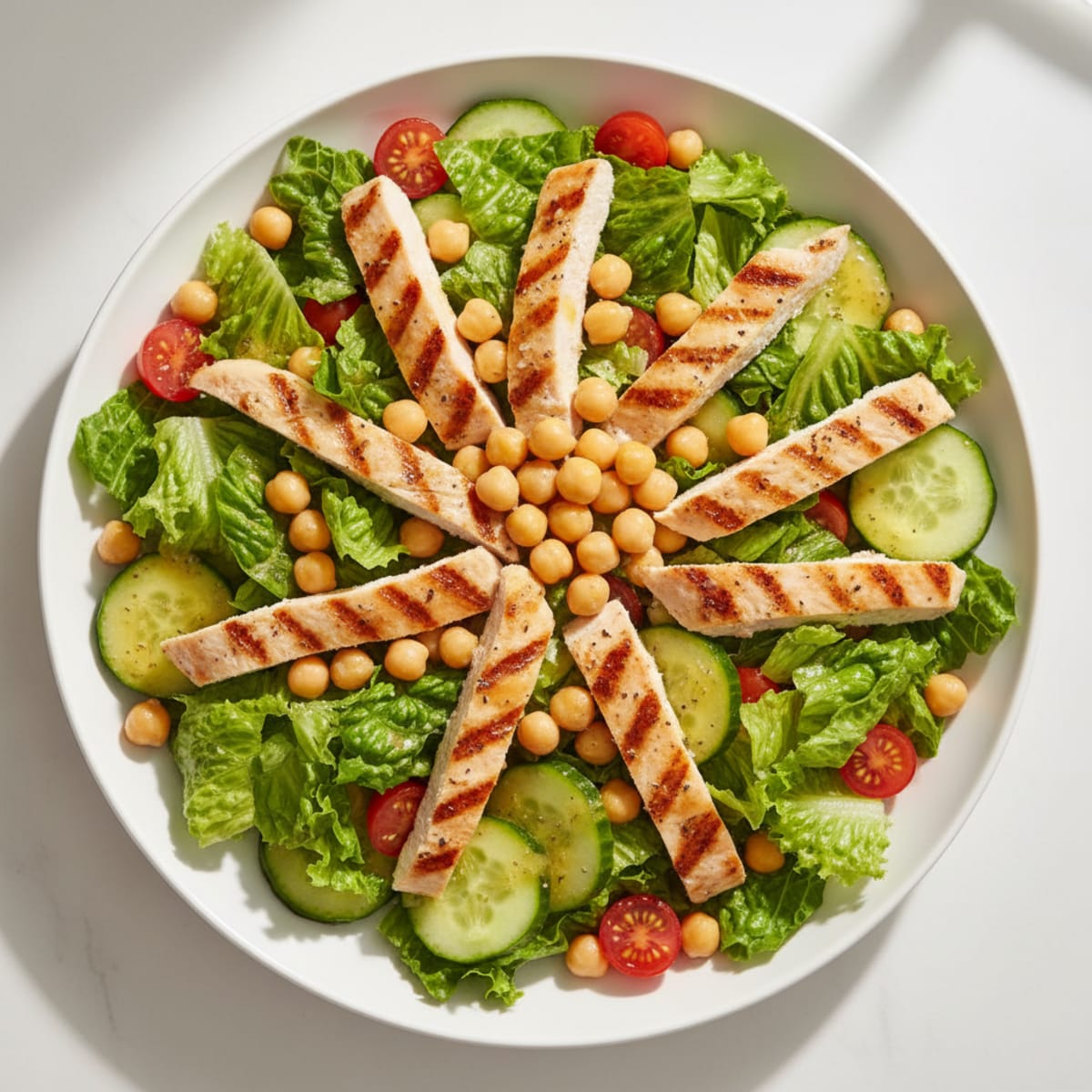 Grilled Chicken Breast Salad with Crunchy Romaine and Chickpeas