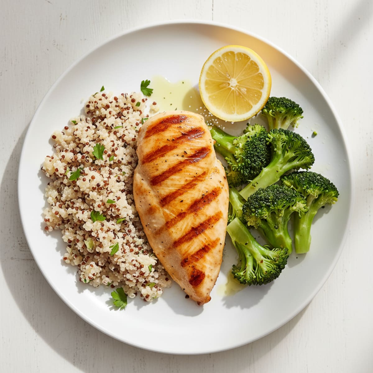 Grilled Chicken Breast with Quinoa and Steamed Broccoli
