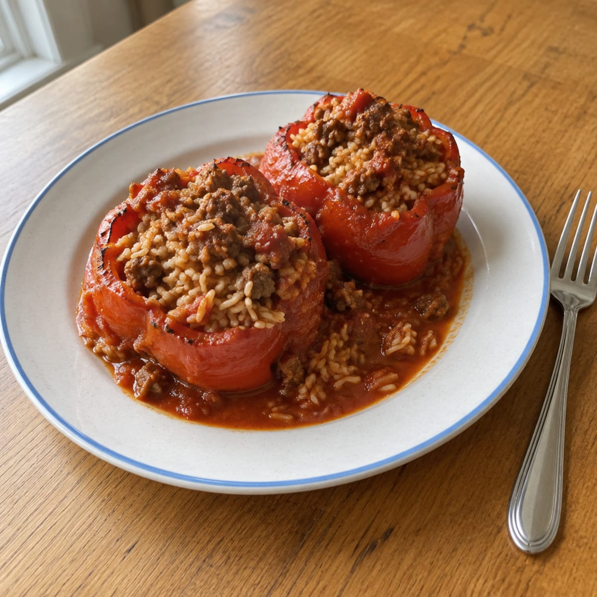 Beef and rice stuffed peppers