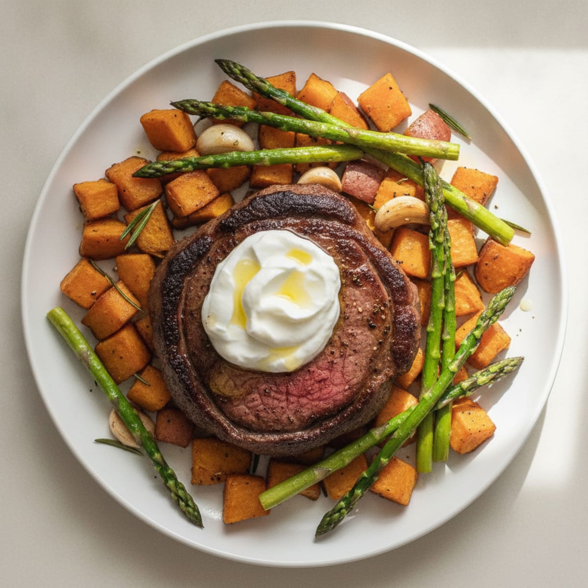 Seared Elk Steak with Herb-Roasted Vegetables