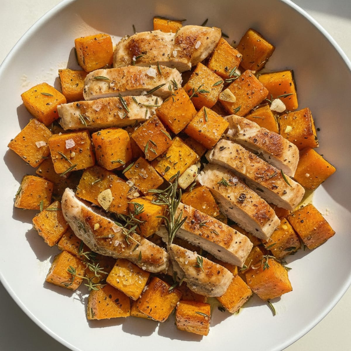 Roasted Butternut Squash with Herbs and Chicken