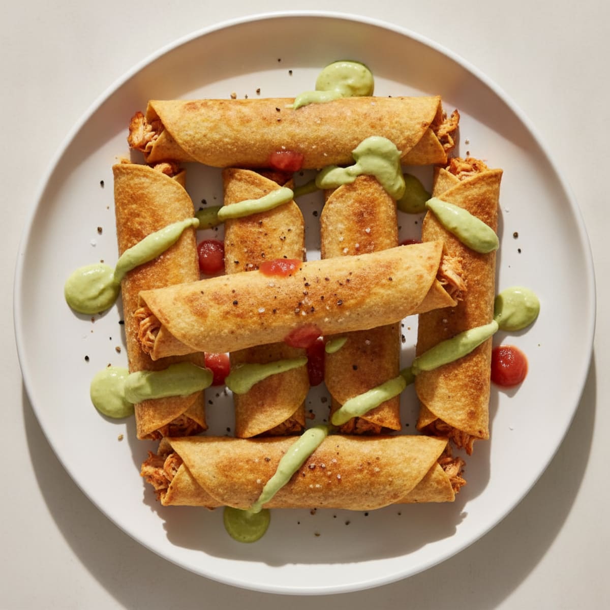 Baked Chicken Flautas with Avocado Crema