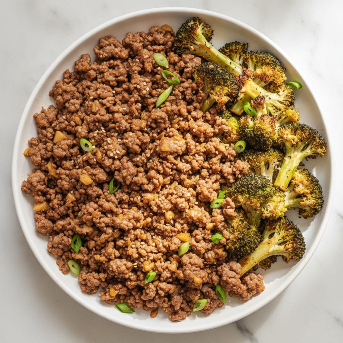 Ginger-Garlic Ground Beef with Roasted Broccoli