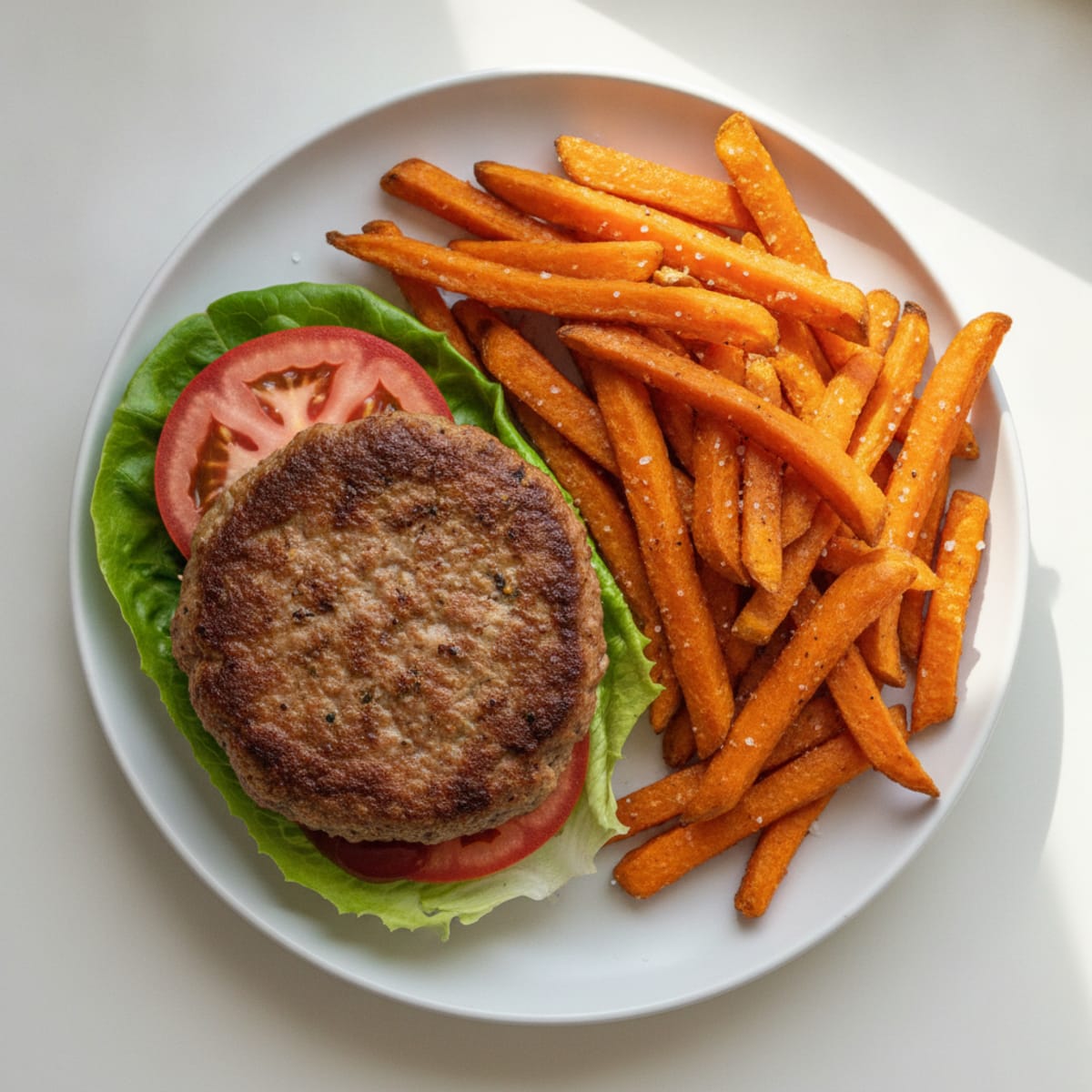 Ground Turkey Burger with Sweet Potato Fries