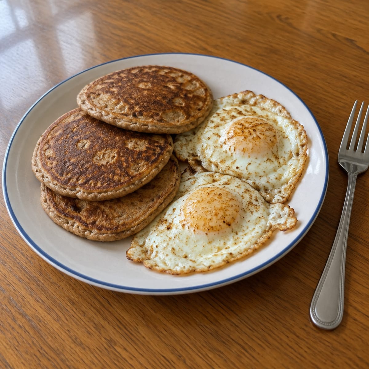 Kodiak pancakes and fried eggs