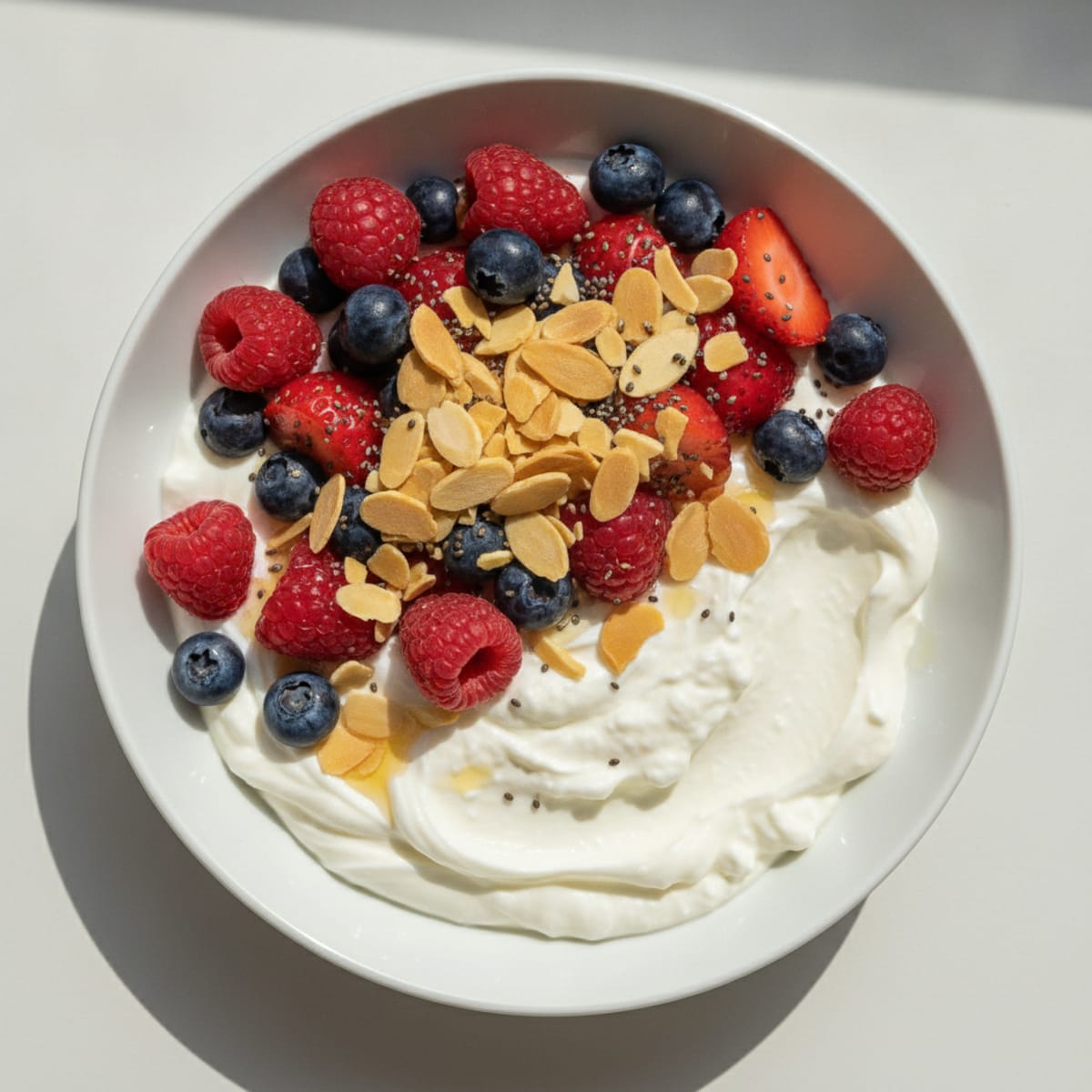 Creamy Greek Yogurt Protein Bowl with Mixed Berries and Almonds