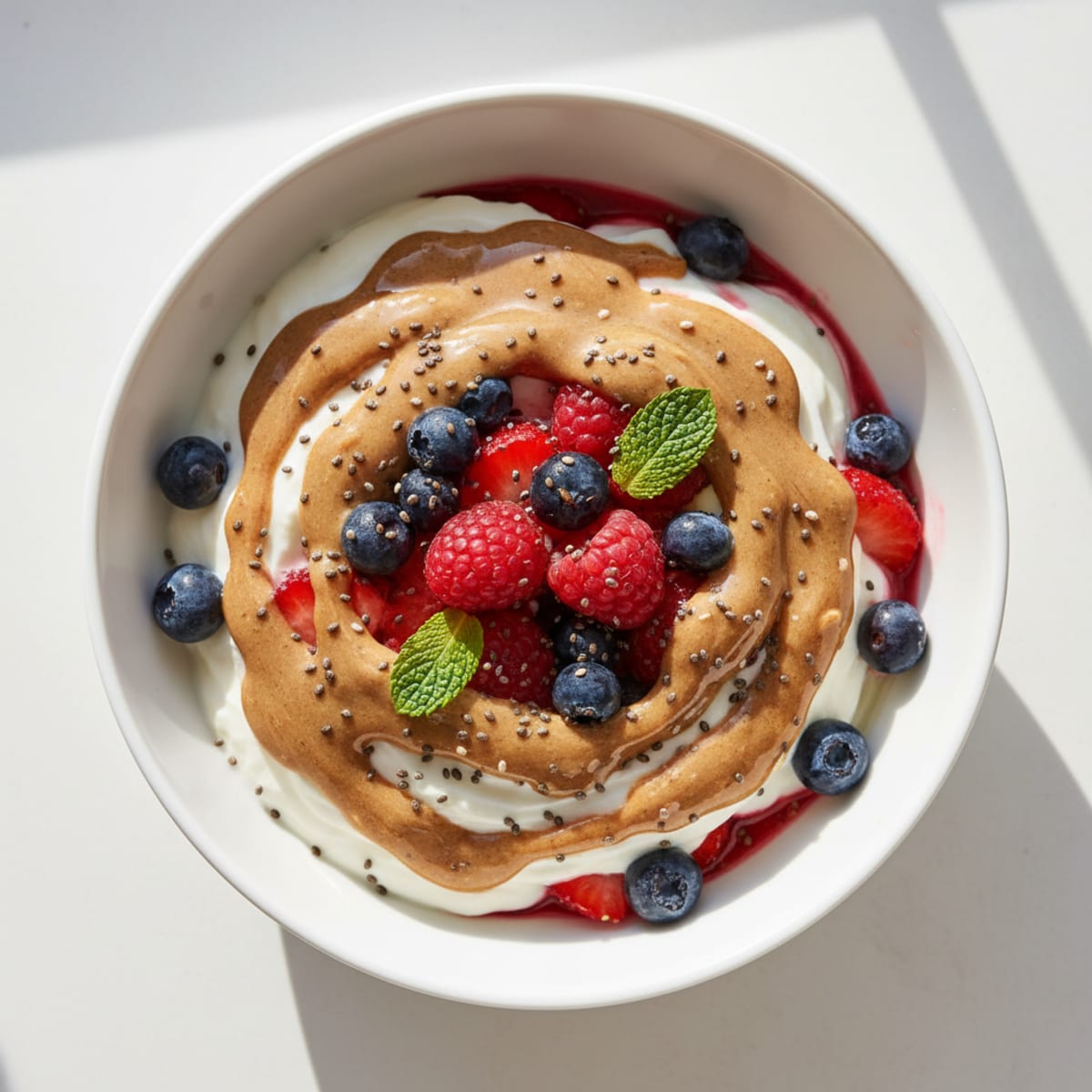 Greek Yogurt Protein Parfait with Mixed Berries and Almond Butter