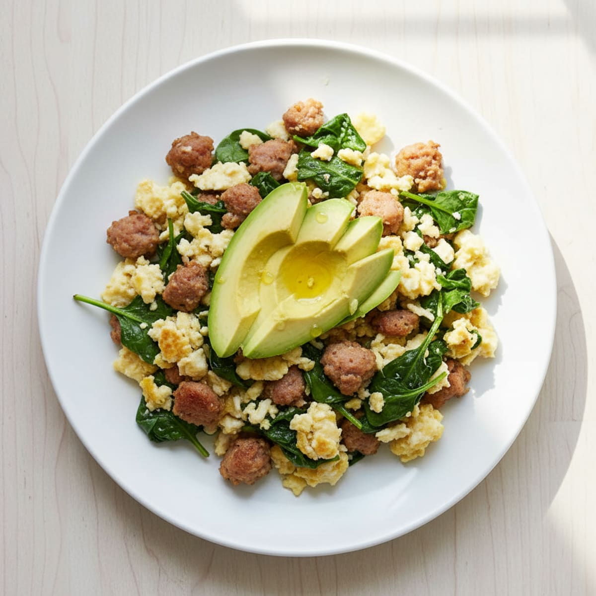 Egg White Scramble with Spinach and Turkey Sausage
