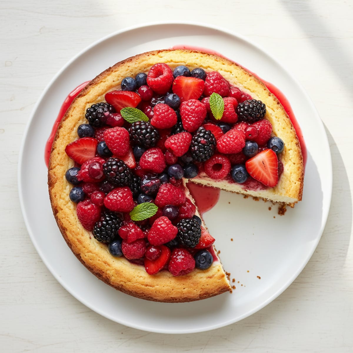 Greek Yogurt Protein Cheesecake with Mixed Berries