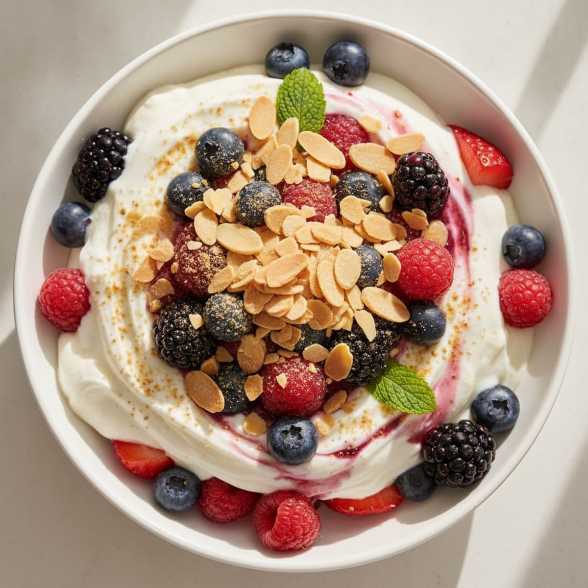 Greek Yogurt Protein Parfait with Mixed Berries and Almonds