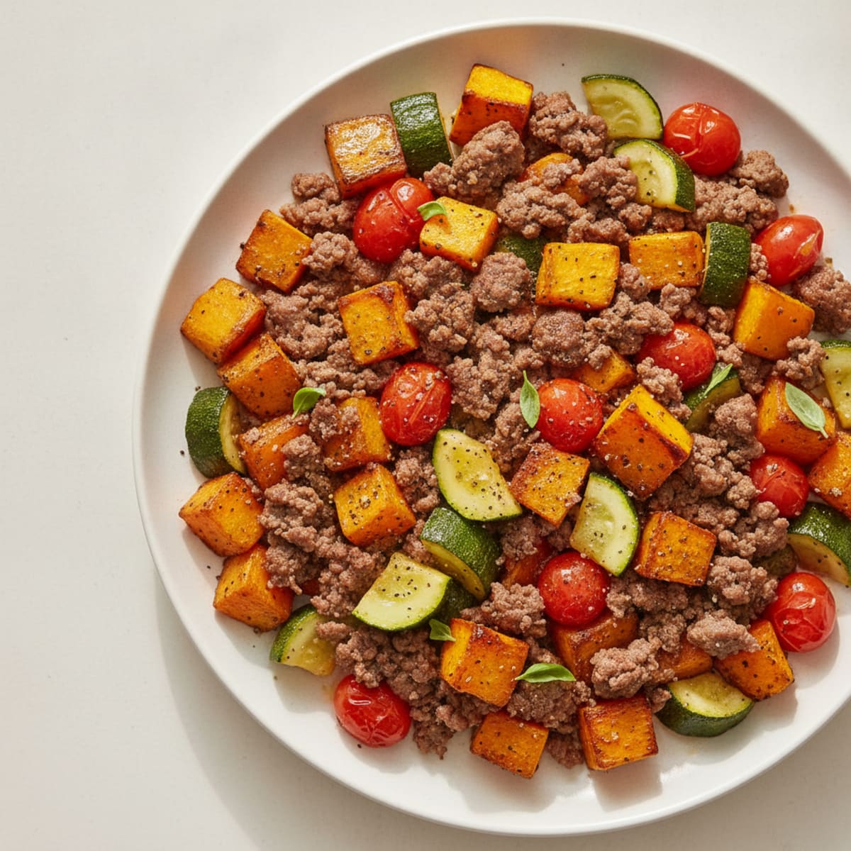 Ground Beef Skillet with Roasted Vegetables