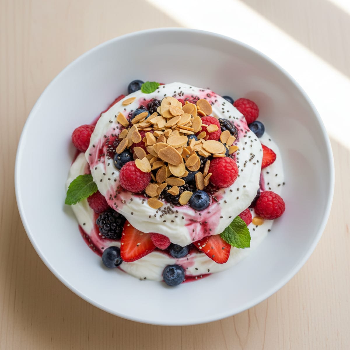 Greek Yogurt Protein Parfait with Mixed Berries and Almonds