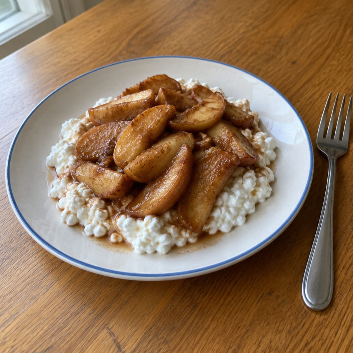 Baked cinnamon apple with cottage cheese