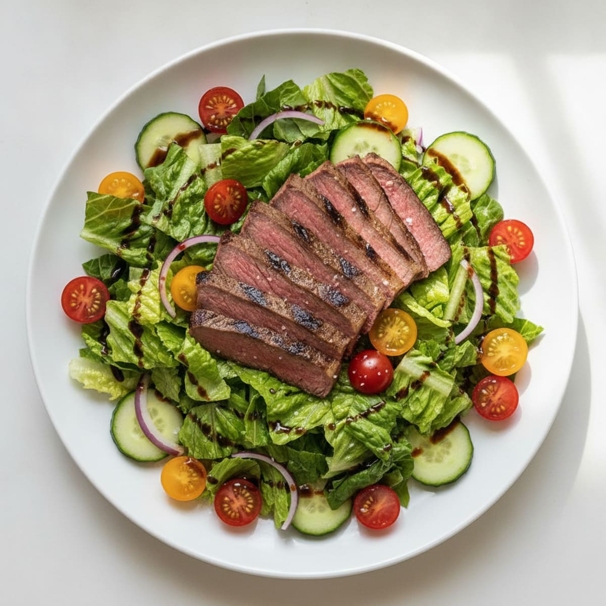 Grilled Steak Salad with Crunchy Romaine and Cherry Tomatoes