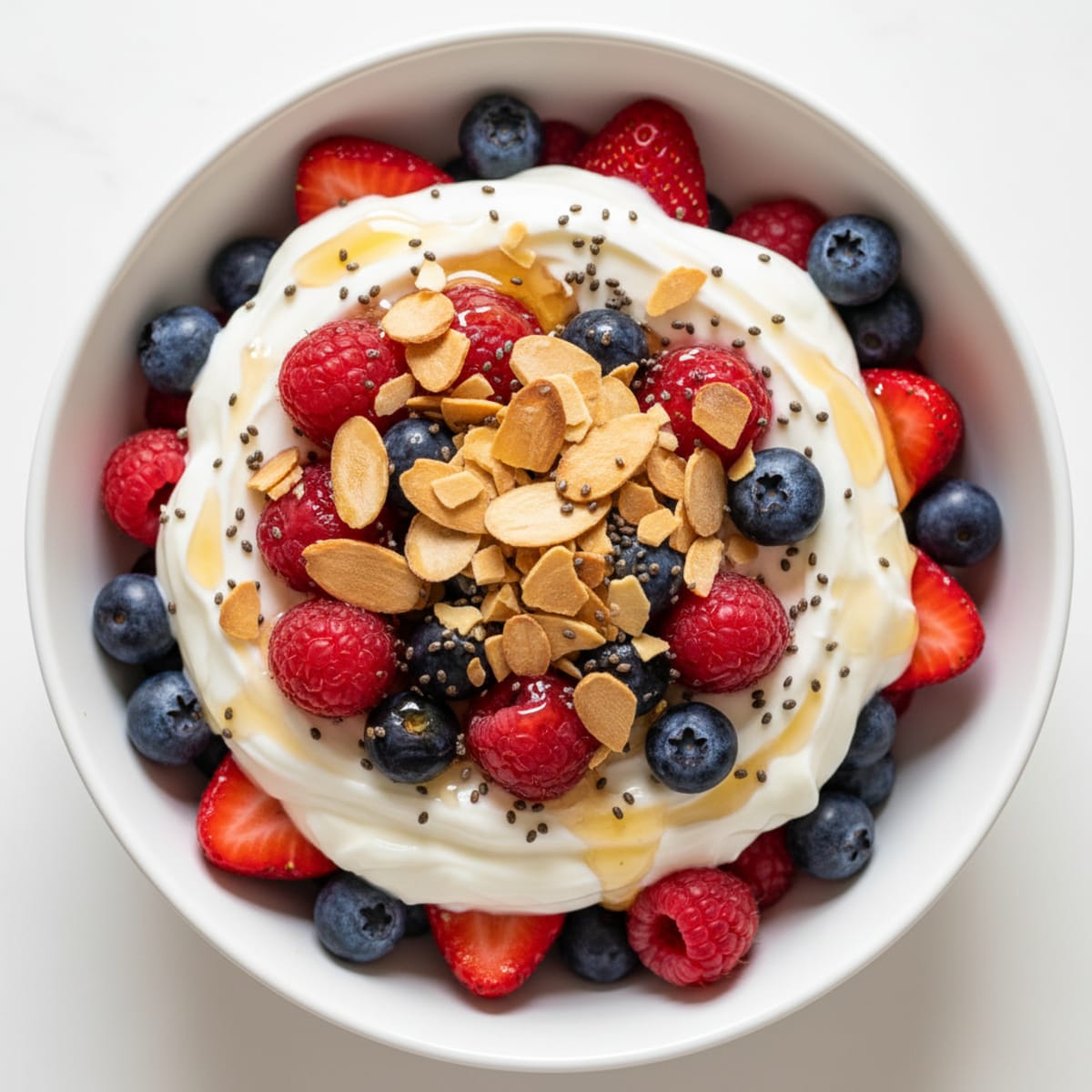 Greek Yogurt Protein Parfait with Mixed Berries and Almonds